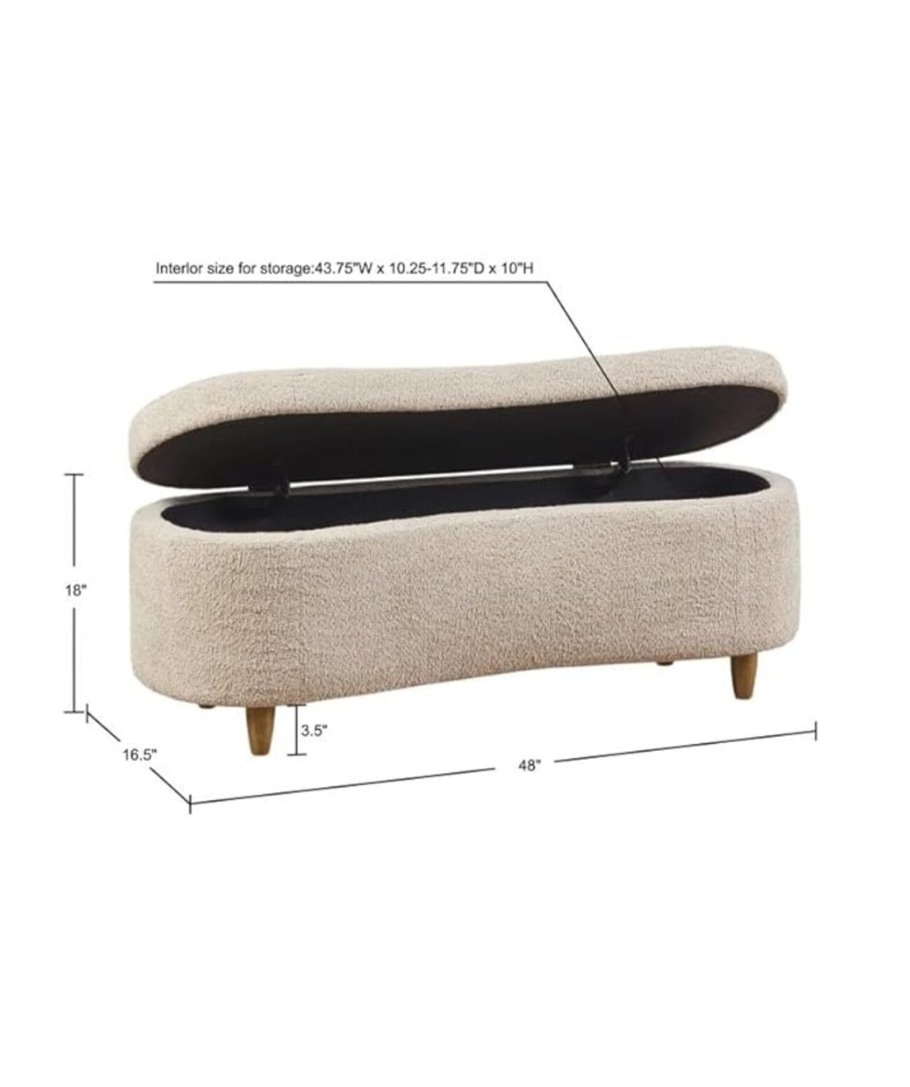 Mid-Century Modern Japandi Boucle Fabric Storage Bench Ottoman (Brown) - Image 2