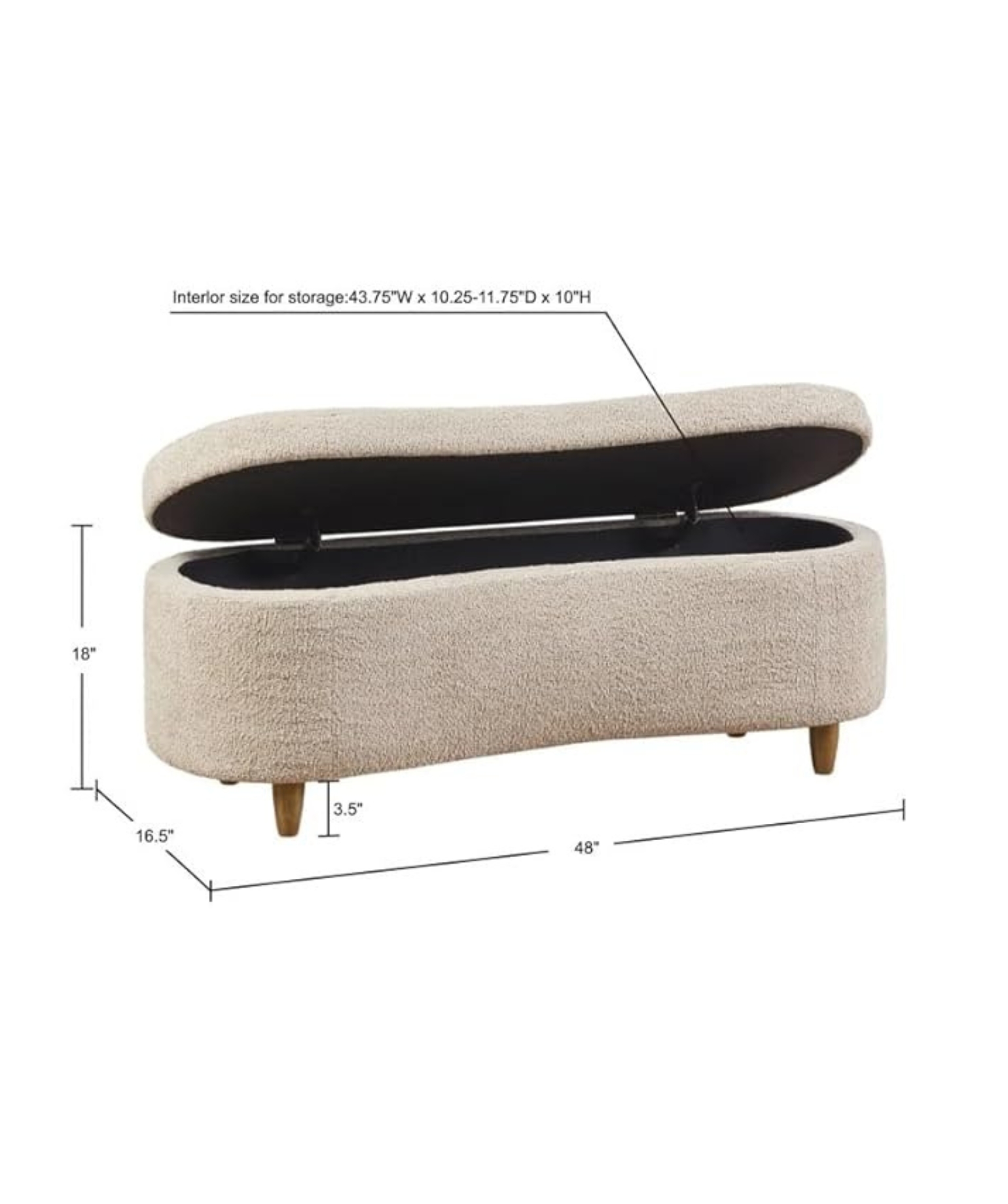 Mid-Century Modern Japandi Boucle Fabric Storage Bench Ottoman (Brown) - Image 2