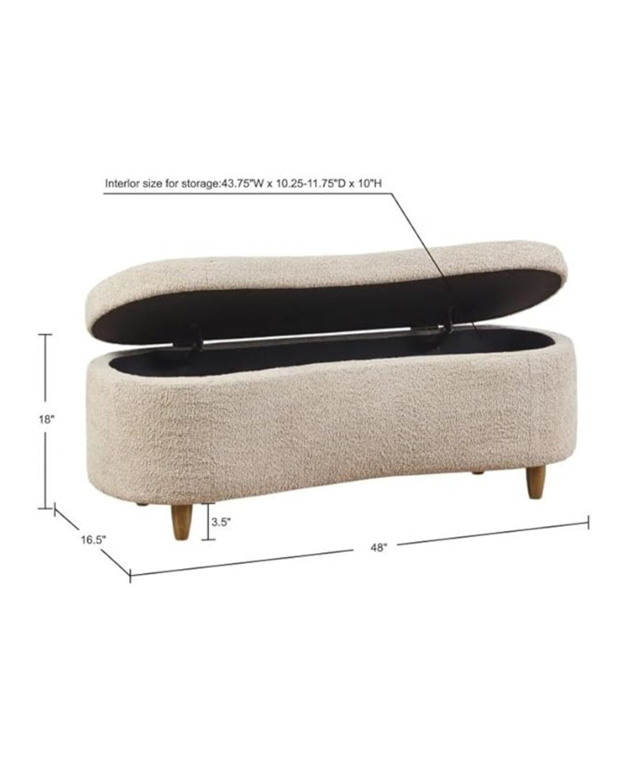 Mid-Century Modern Japandi Boucle Fabric Storage Bench Ottoman (Beige) - Image 2
