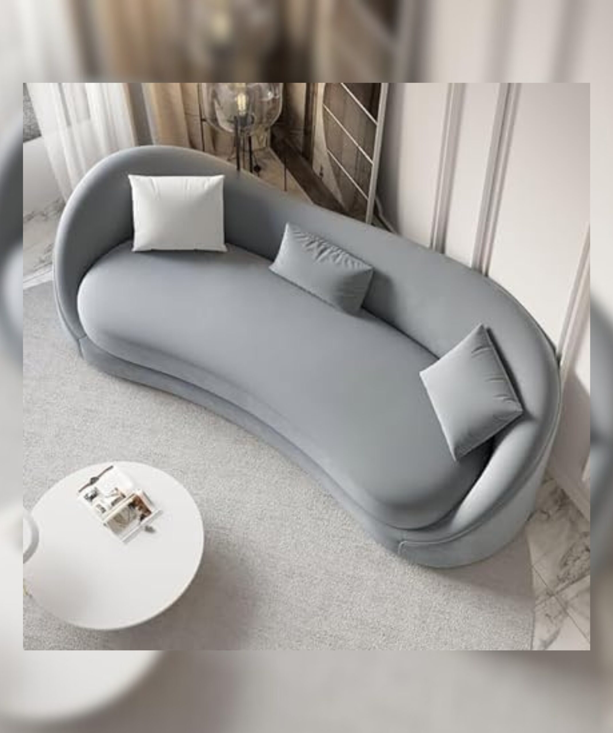 Velvet Upholstered Sofa 3-Seater Sofa (Grey) - Image 3