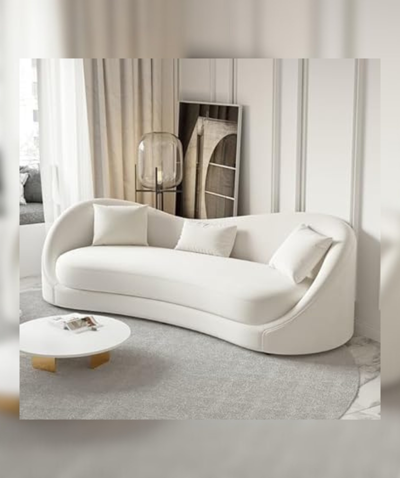 Velvet Upholstered Sofa 3-Seater Sofa (white)