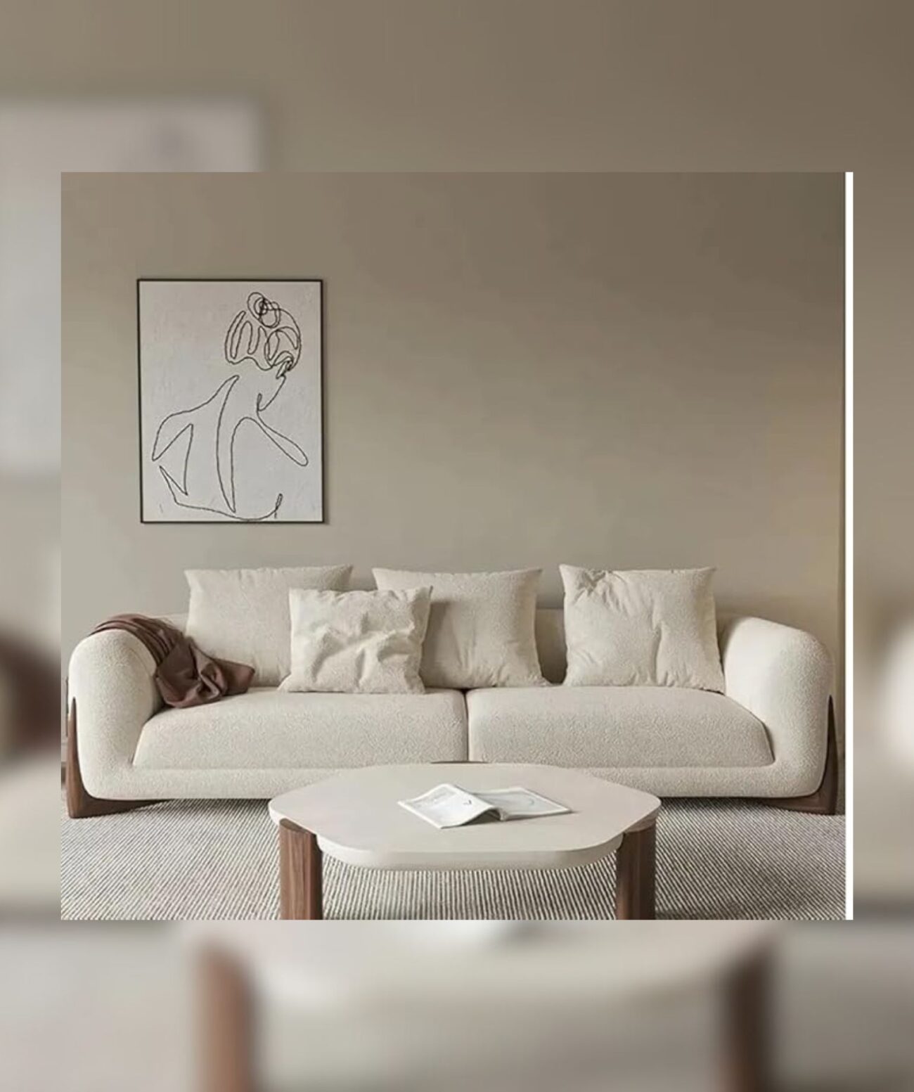 Velvet Contemperory Sofa with Cushion Chaise Lounge Sectional Sofa Set (Boucle Teddy Fabric Sofa, Three Seater) - Image 3