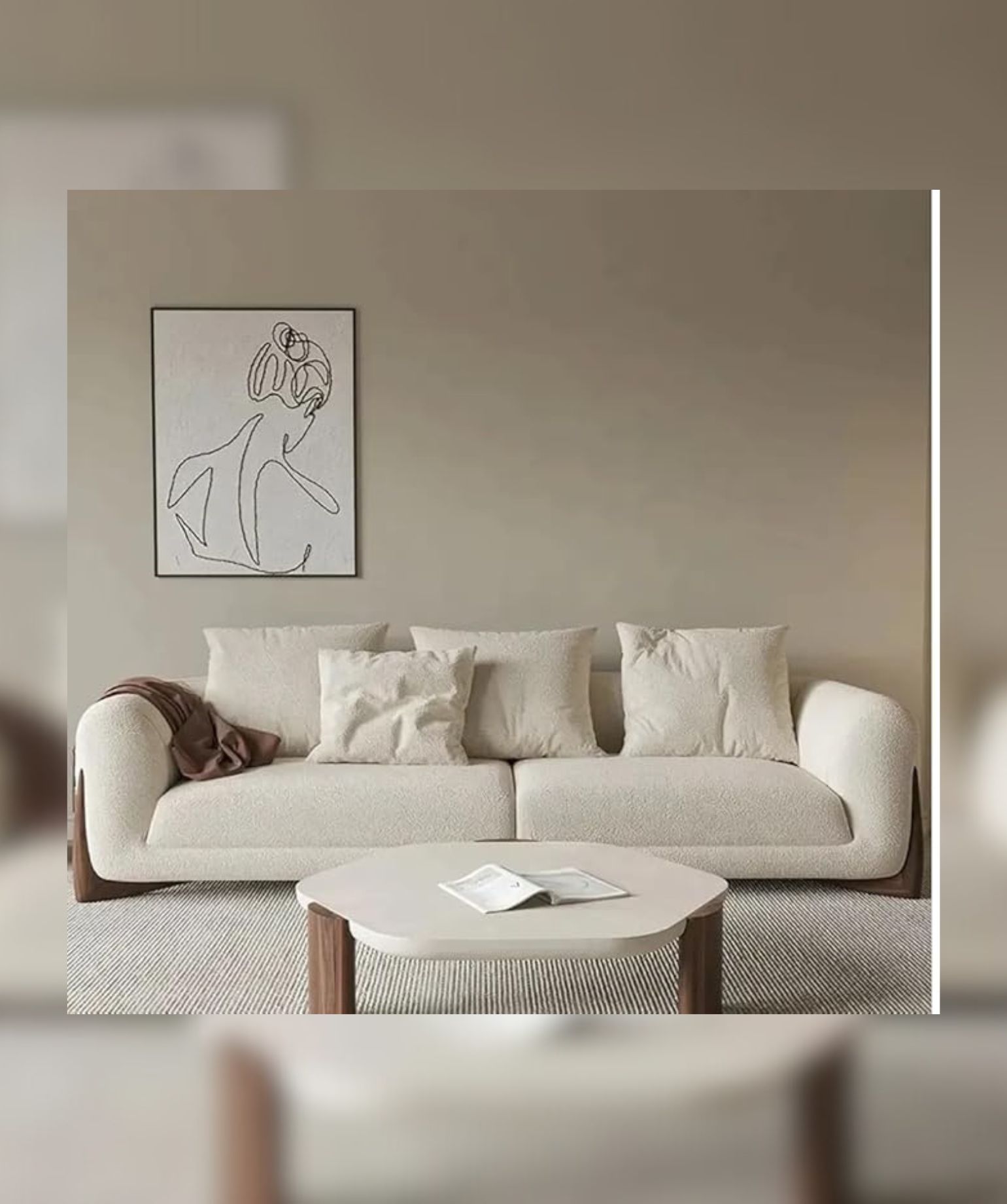 Velvet Contemperory Sofa with Cushion Chaise Lounge Sectional Sofa Set (Boucle Teddy Fabric Sofa, Three Seater) - Image 3