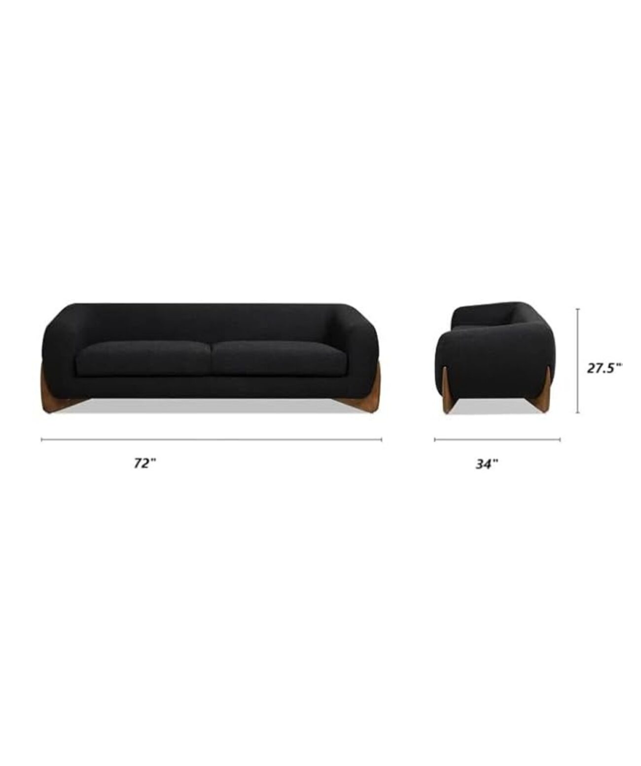 Velvet Contemperory Sofa with Cushion Chaise Lounge Sectional Sofa (Black) - Image 3