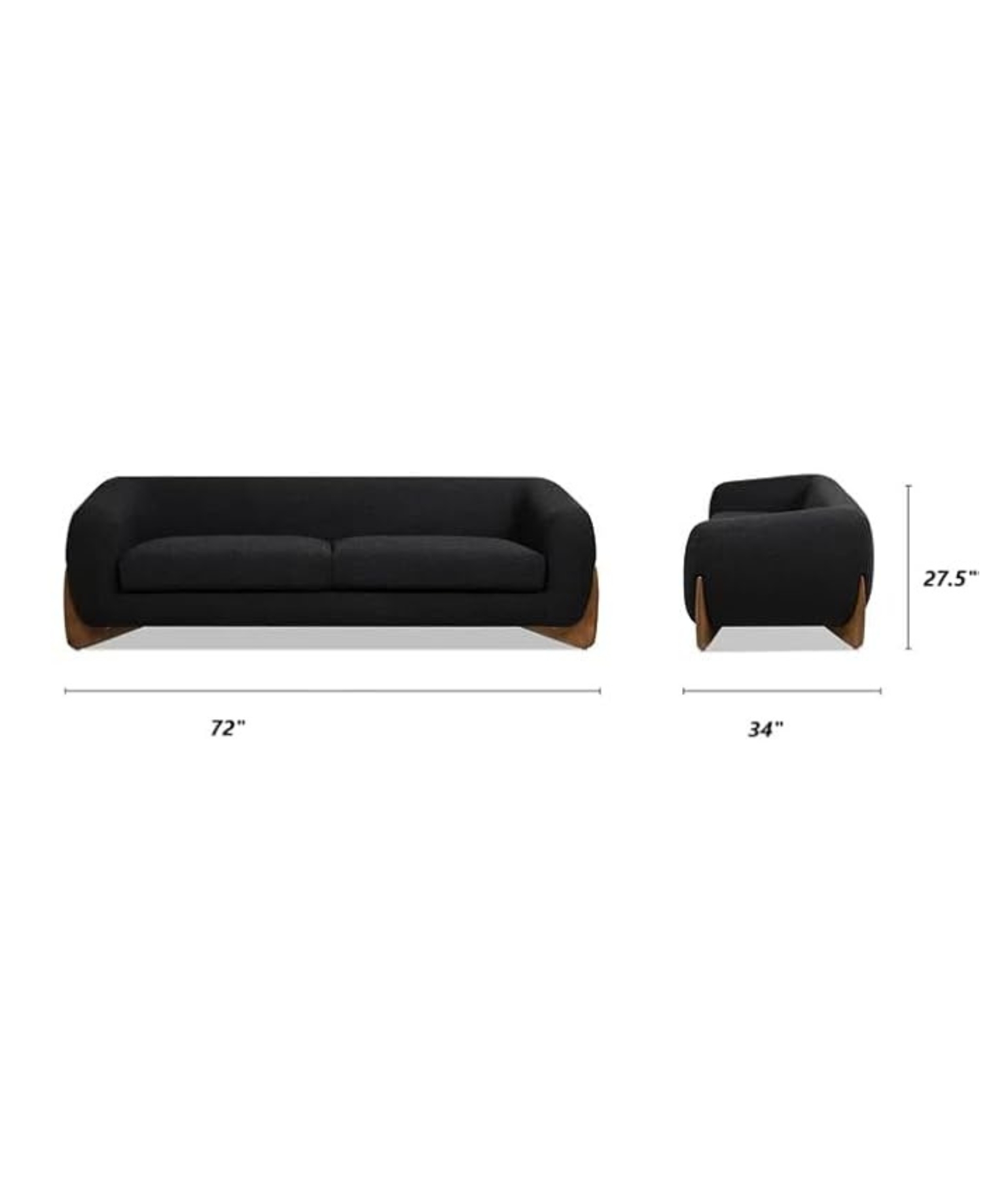 Velvet Contemperory Sofa with Cushion Chaise Lounge Sectional Sofa (Black) - Image 3