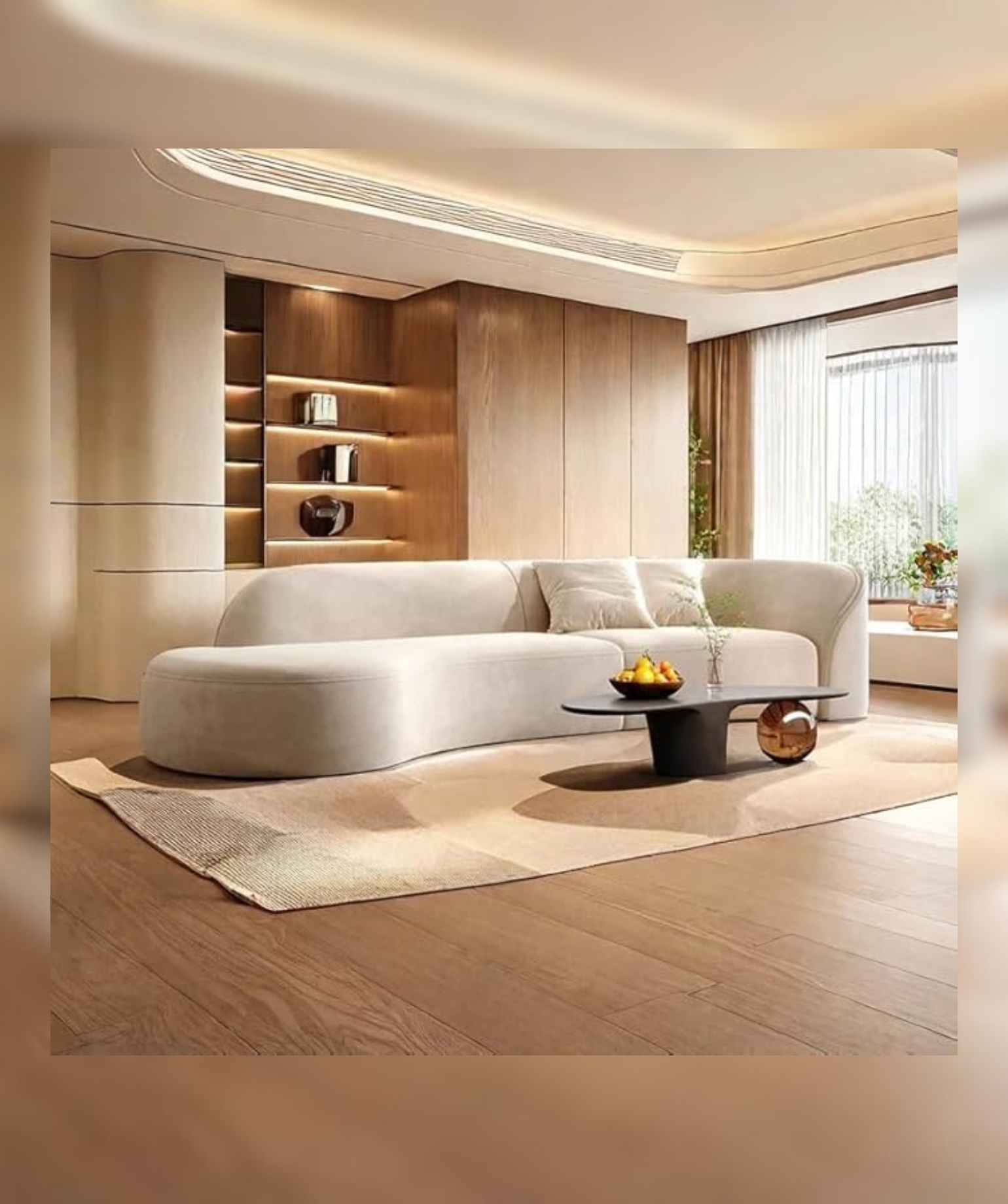 10.24 inch Modern Futuristic J- Style Curved Velvet Sofa (Cream)