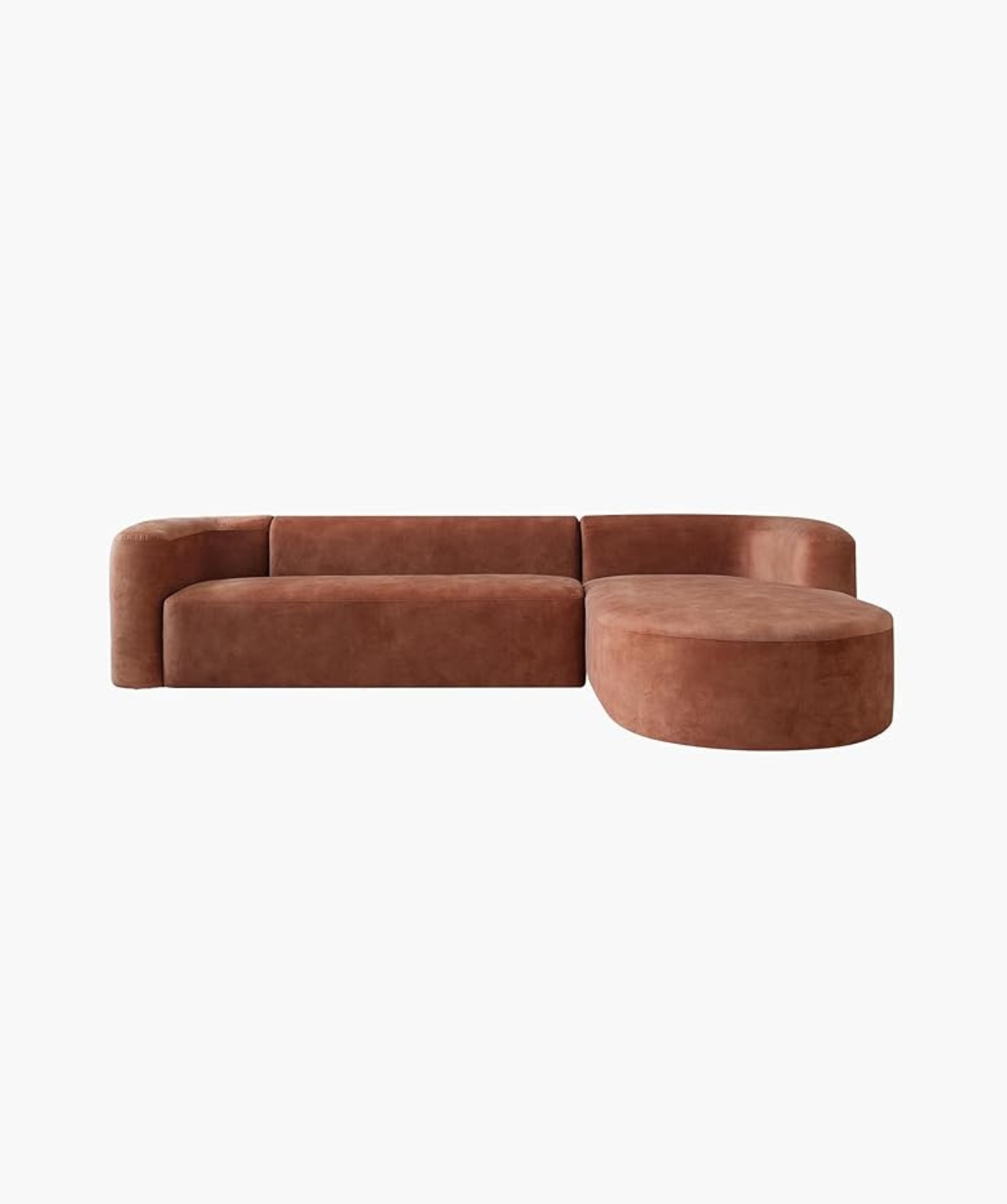 Luxury Modern Tight Curved Back Velvet Sofa (L-Shape Chaise, Brown) - Image 5