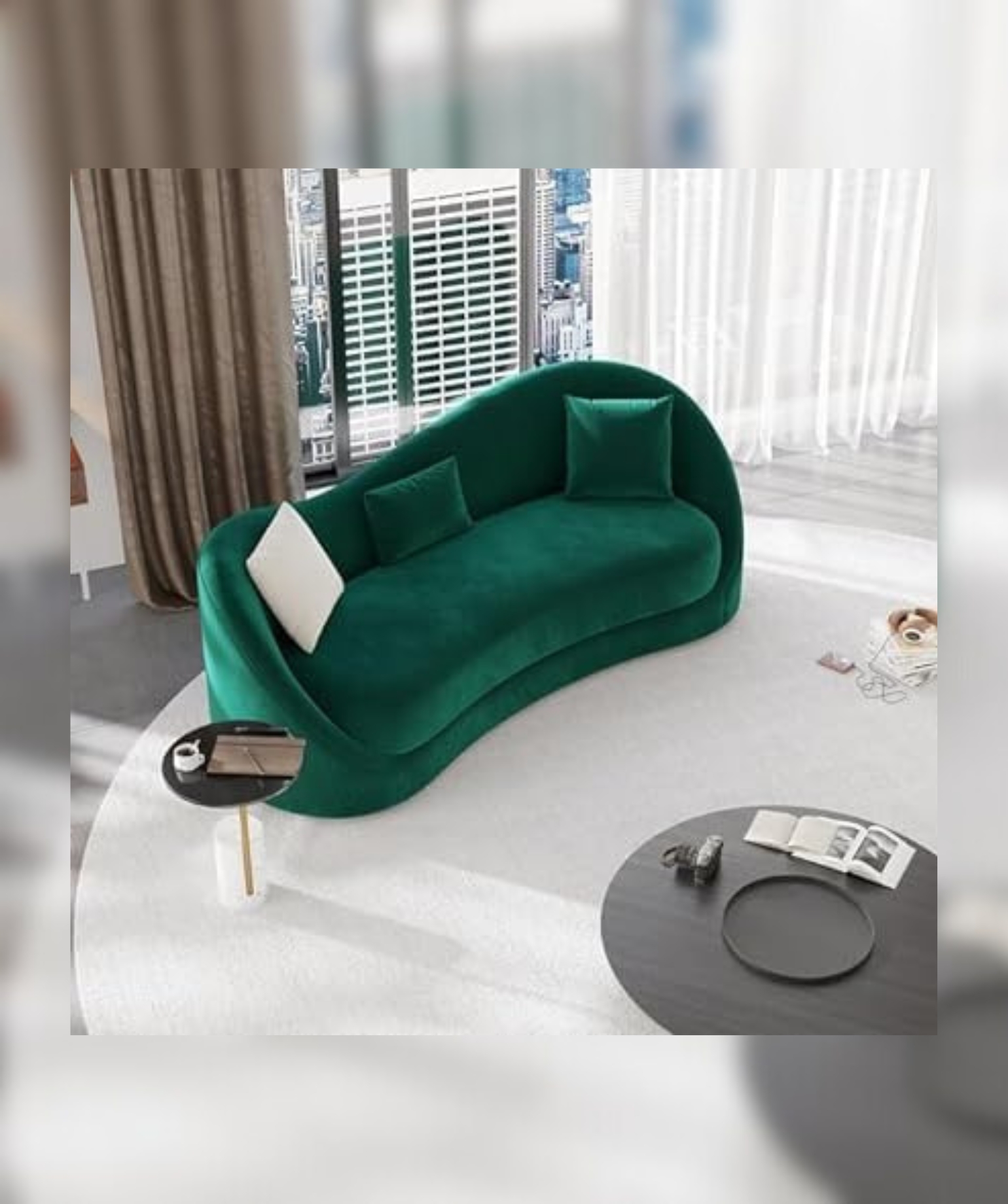 Velvet Upholstered Sofa 3-Seater Sofa (Green) - Image 4