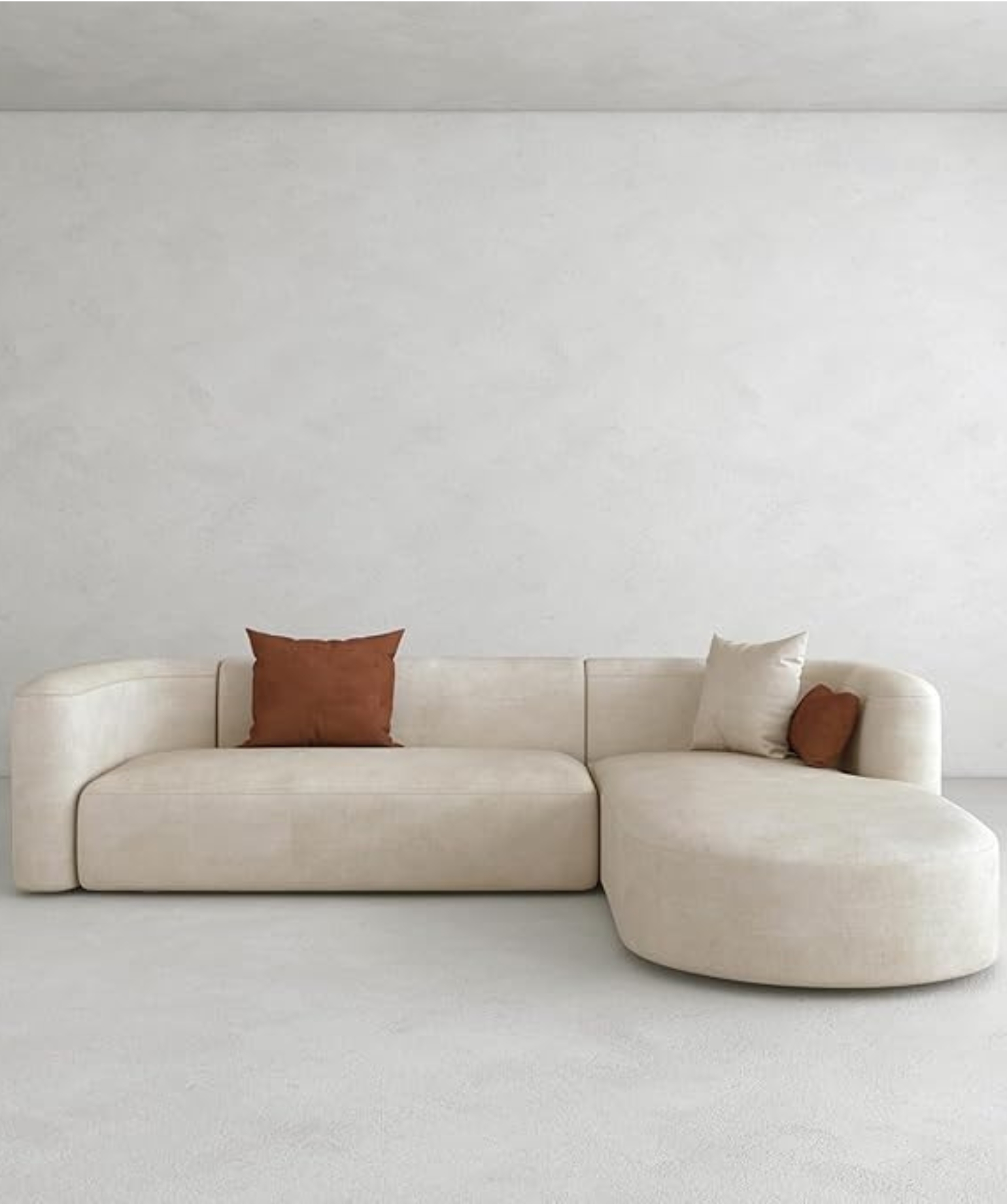 Luxury Modern Tight Curved Back Velvet Sofa (L-Shape Chaise, Cream) - Image 4