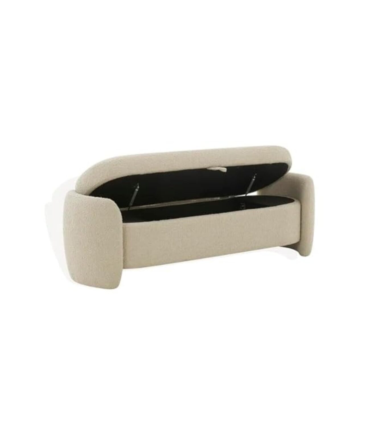 Mid-Century Modern Japandi Boucle Fabric Storage Bench Ottoman (Beige 2) - Image 4
