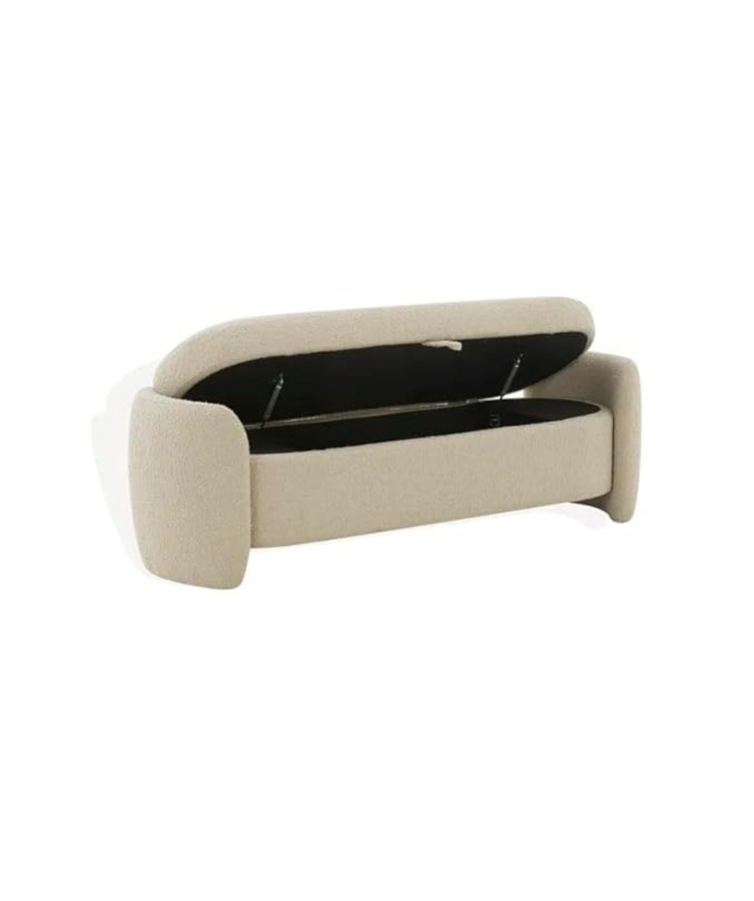 Mid-Century Modern Japandi Boucle Fabric Storage Bench Ottoman (Beige 2) - Image 4