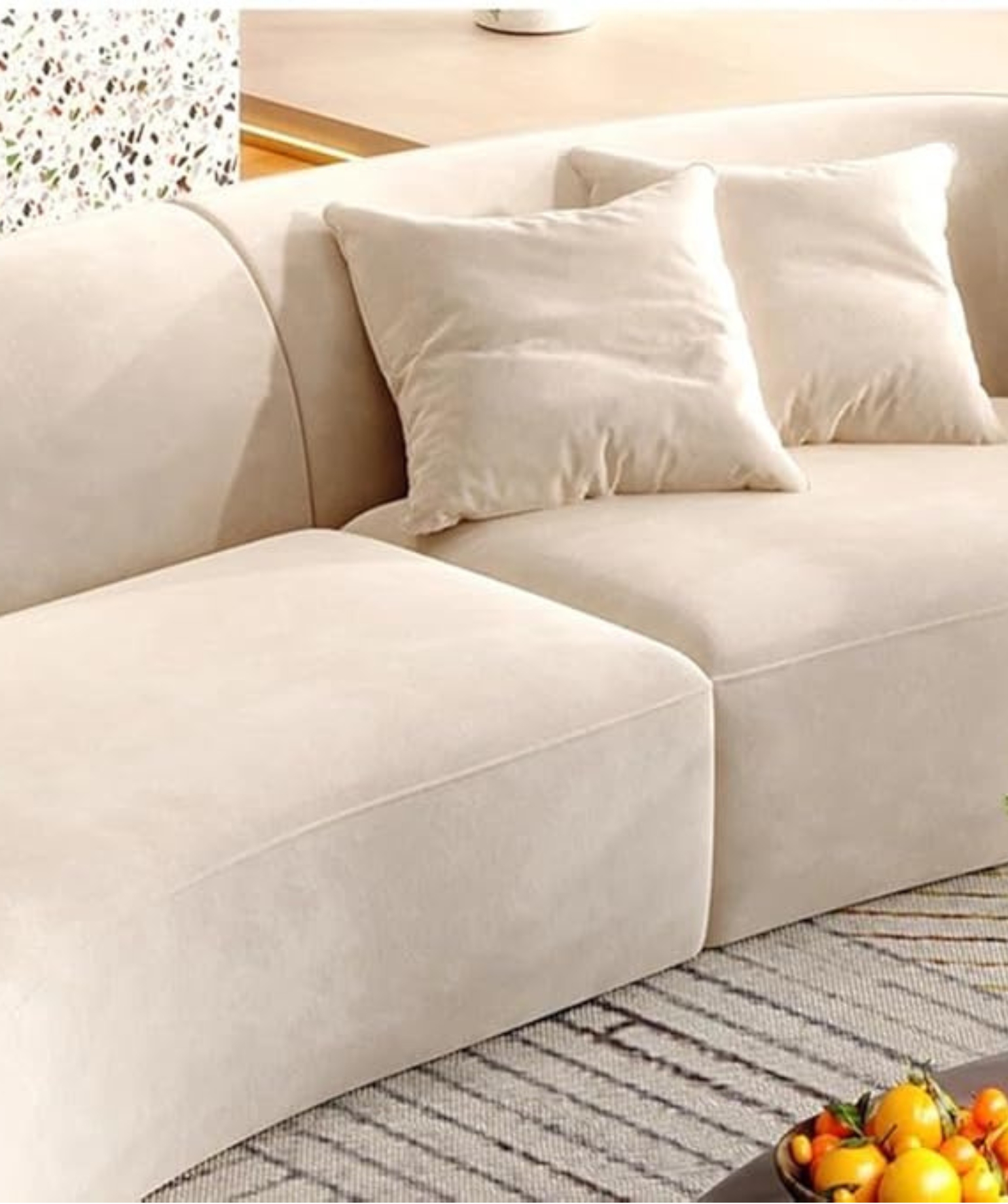 10.24 inch Modern Futuristic J- Style Curved Velvet Sofa (Cream) - Image 4