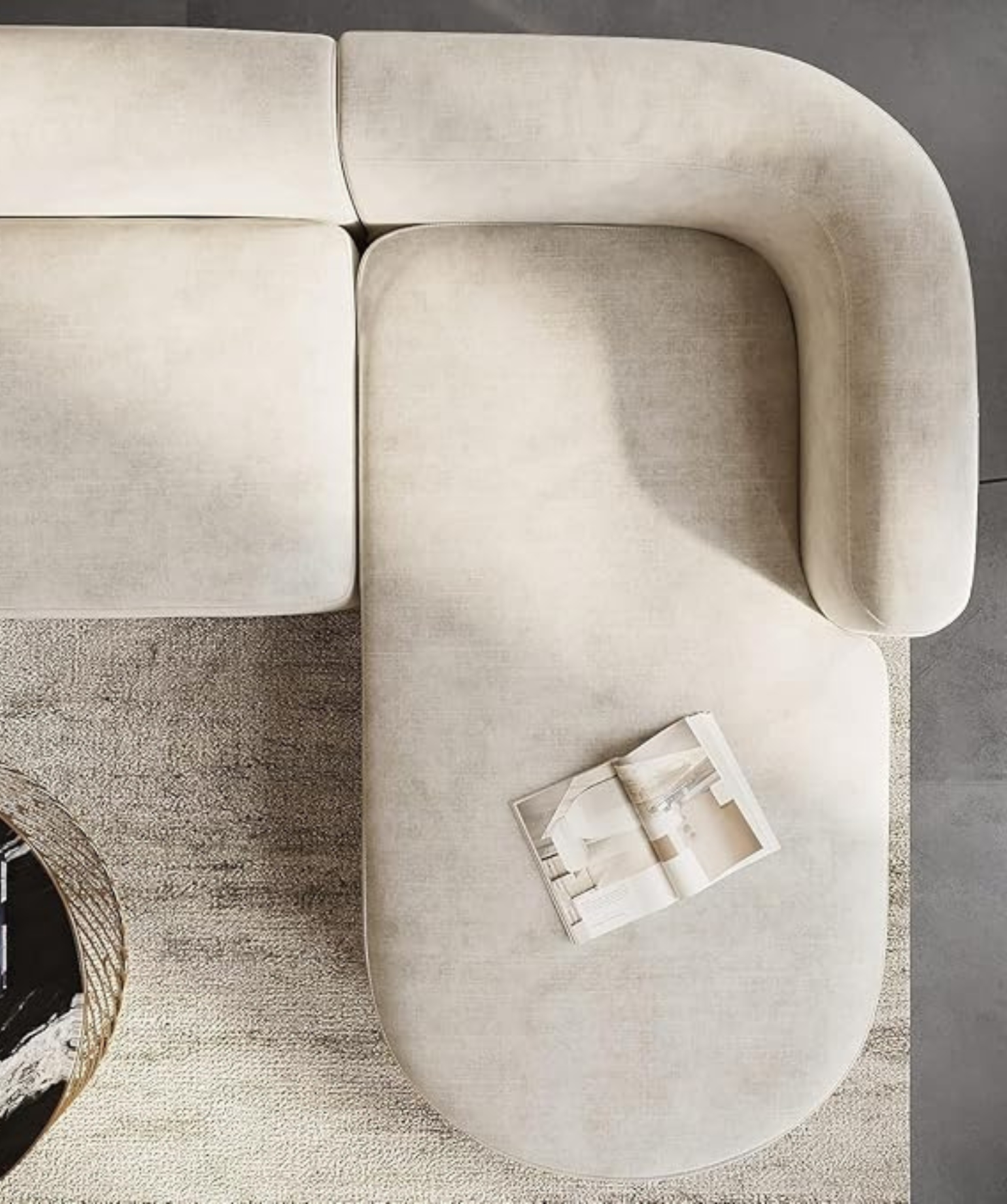 Luxury Modern Tight Curved Back Velvet Sofa (L-Shape Chaise, Cream) - Image 5