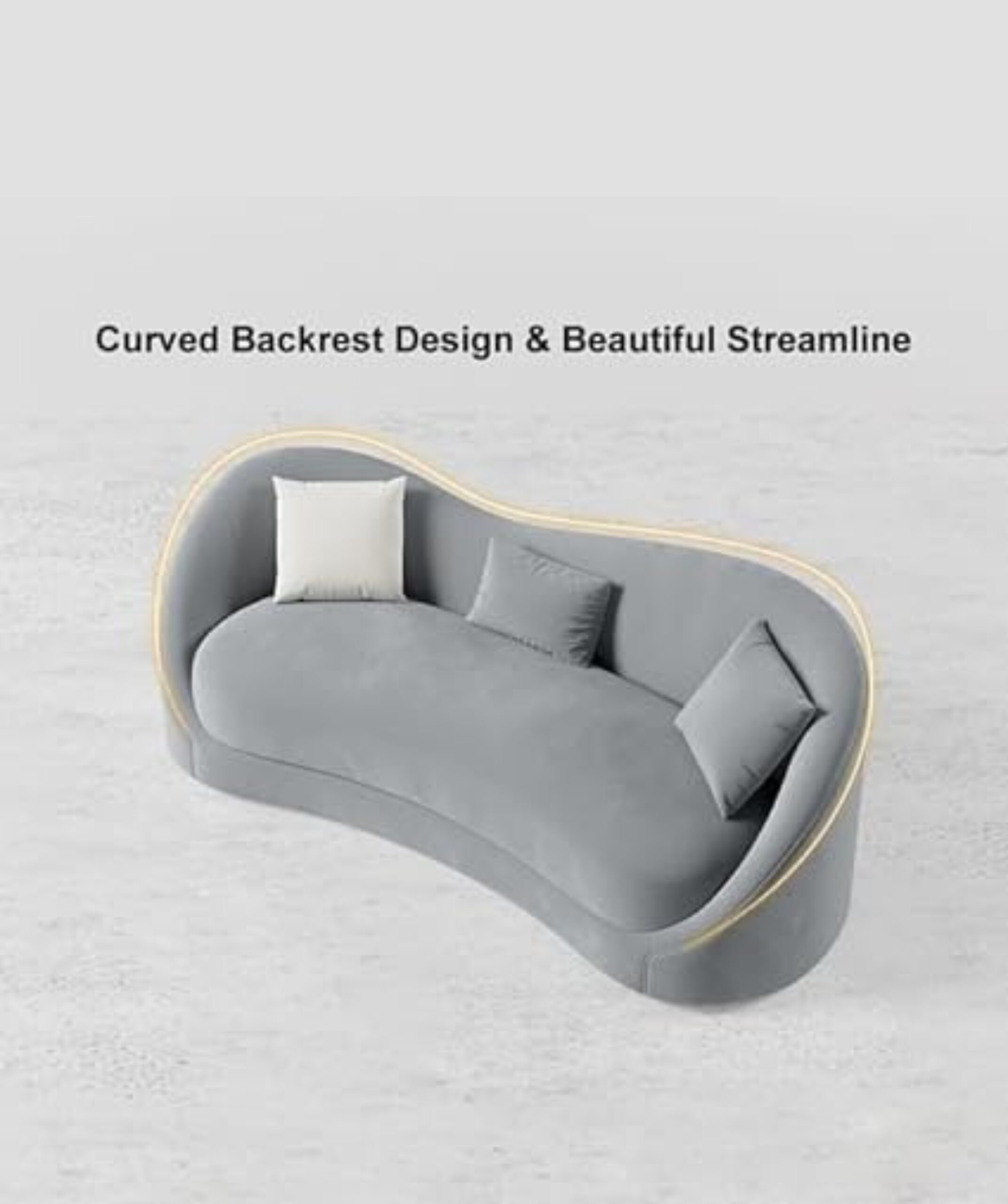 Velvet Upholstered Sofa 3-Seater Sofa (Grey) - Image 6