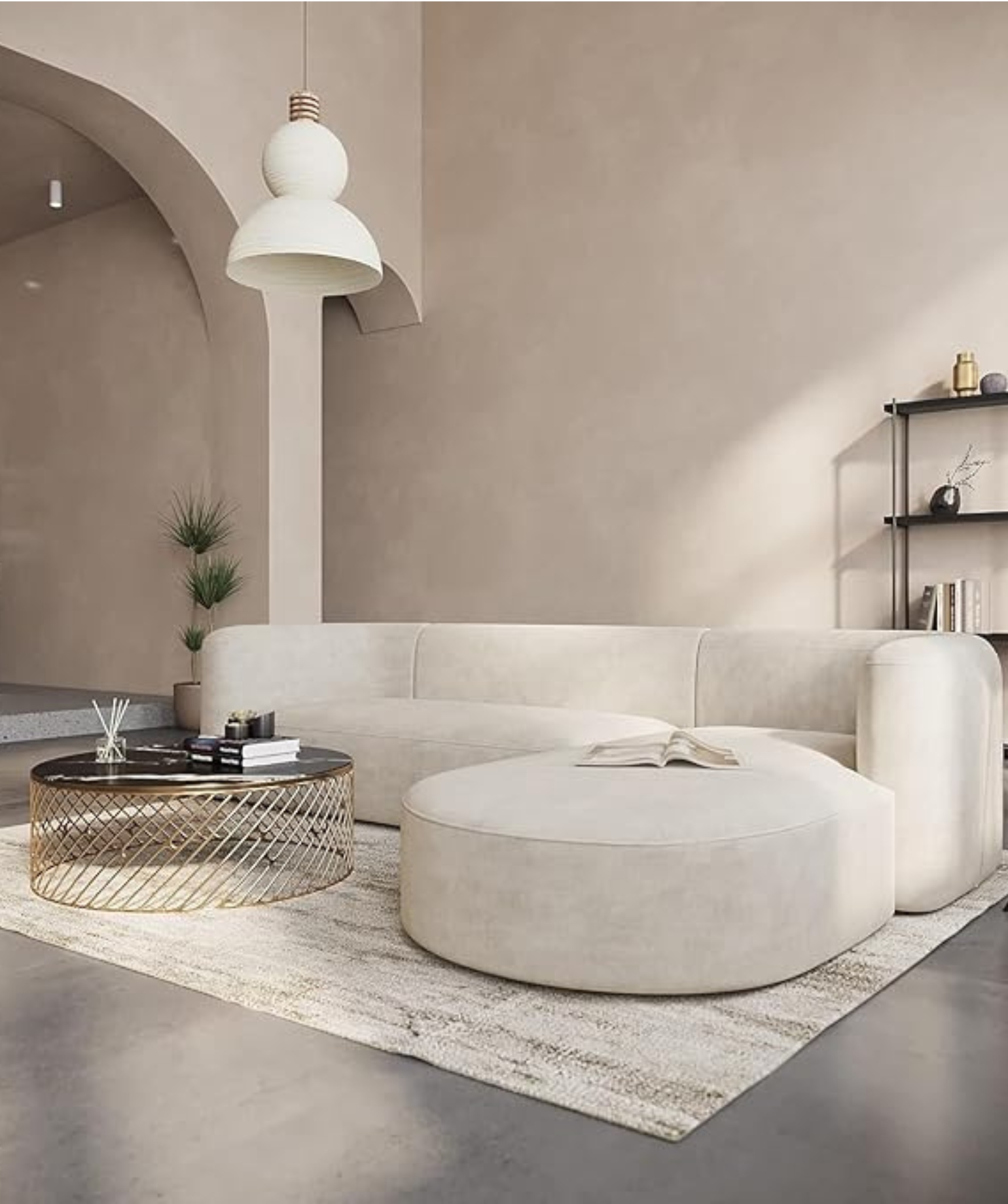 Luxury Modern Tight Curved Back Velvet Sofa (L-Shape Chaise, Cream) - Image 7