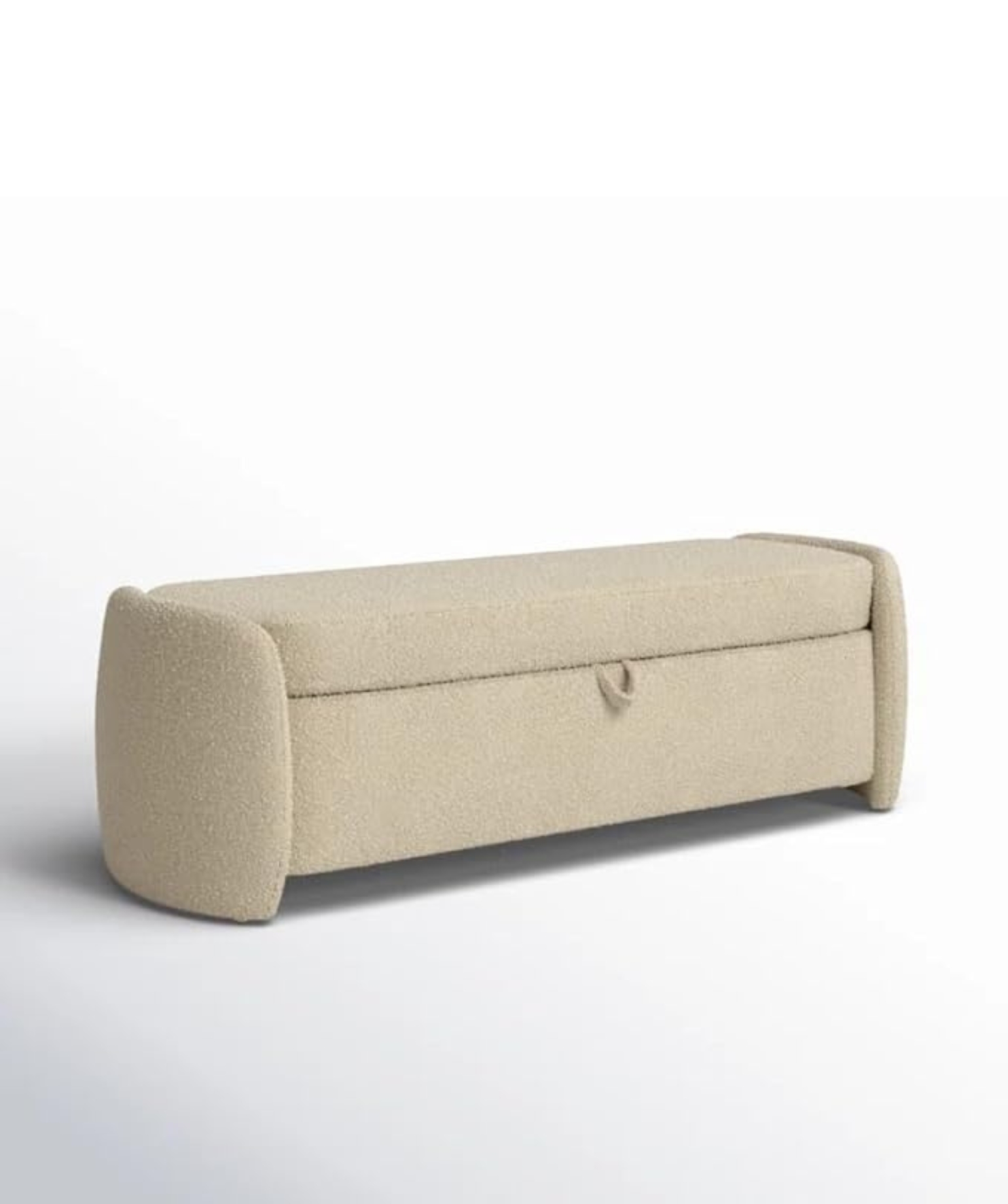 Mid-Century Modern Japandi Boucle Fabric Storage Bench Ottoman (Beige 2) - Image 7