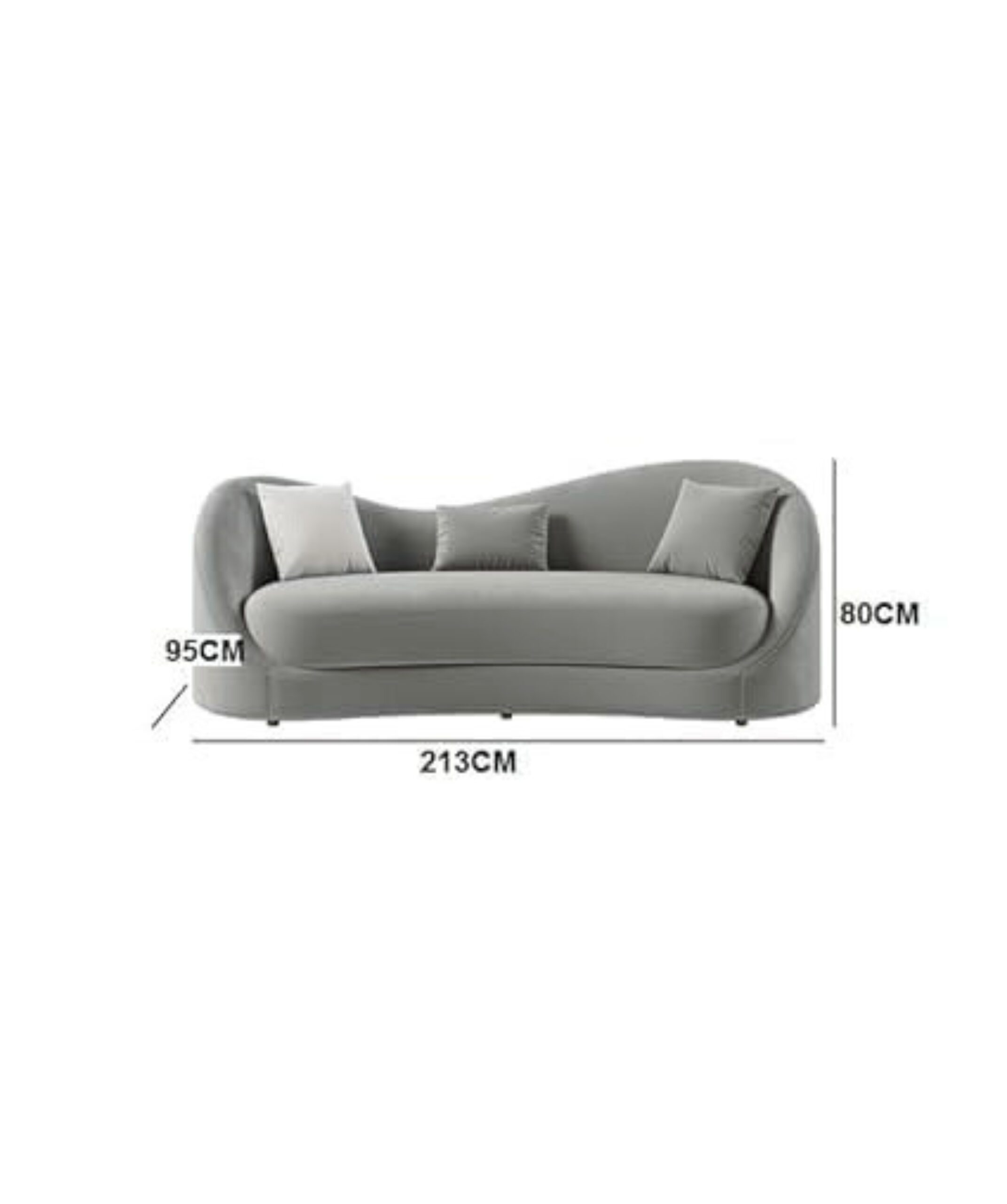 Velvet Upholstered Sofa 3-Seater Sofa (Grey) - Image 7