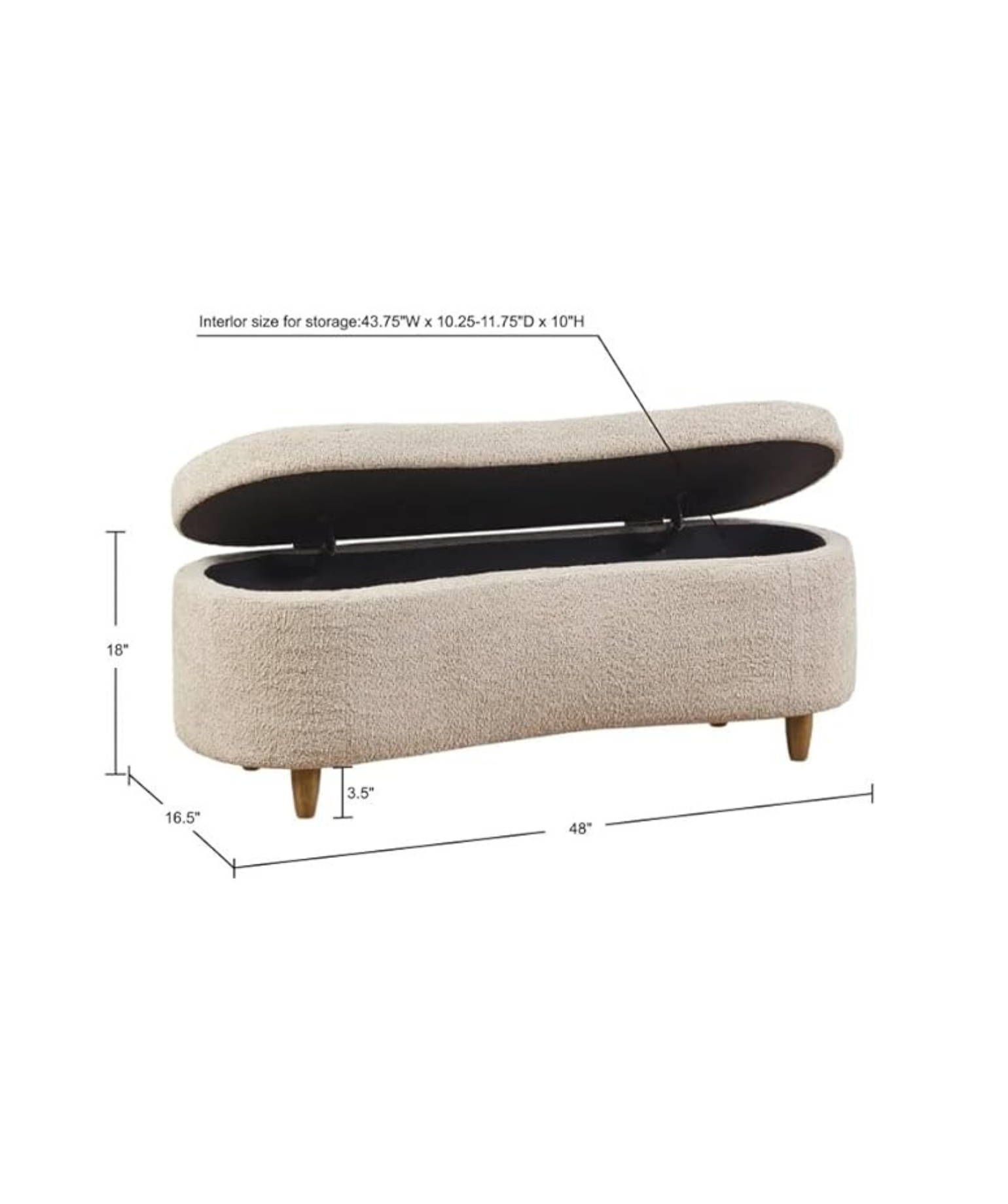 Mid-Century Modern Japandi Boucle Fabric Storage Bench Ottoman (Beige) - Image 9