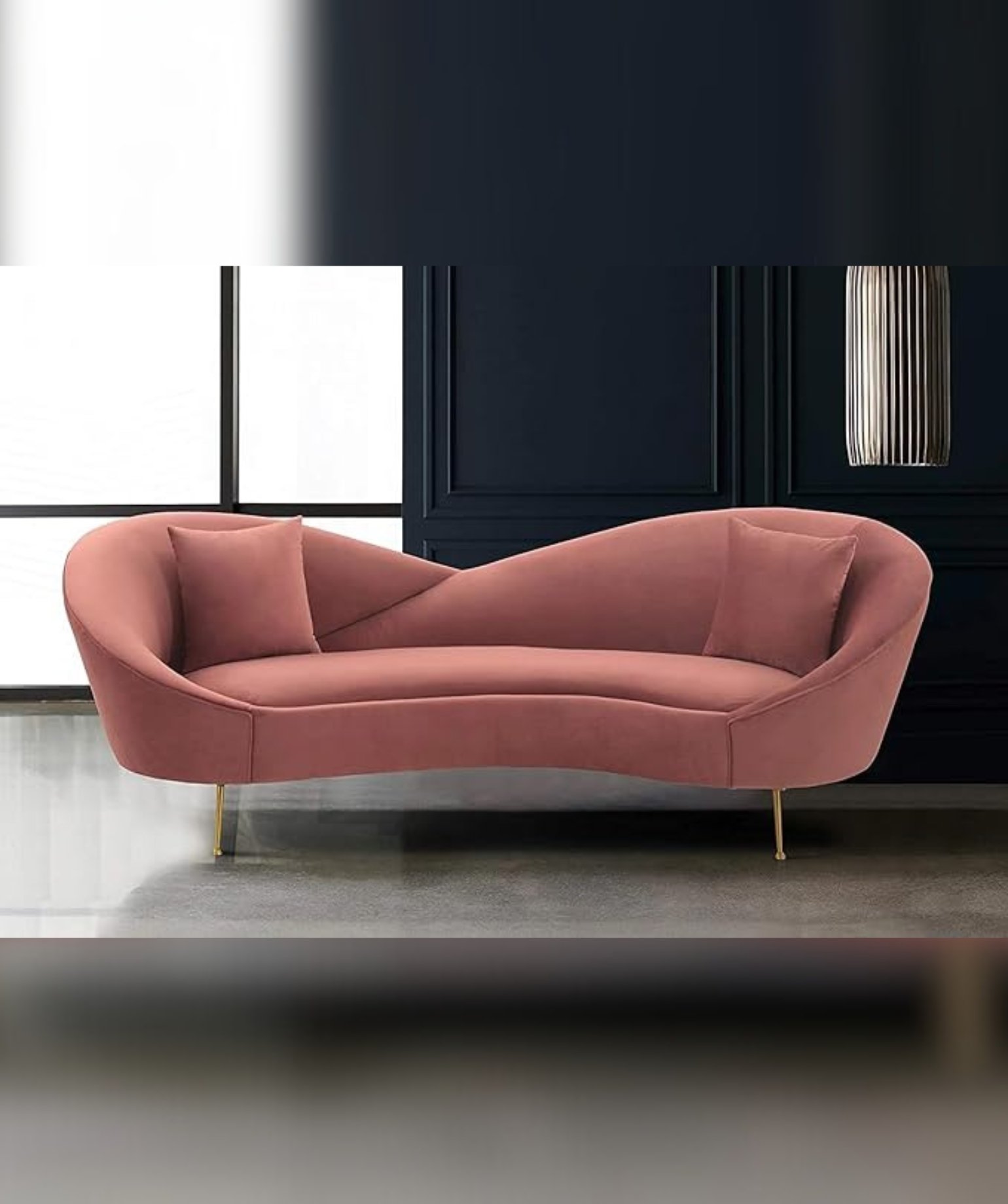 Velvet 3 Seater Sofa with Curved Arms and Ottoman, Orange (Pink)