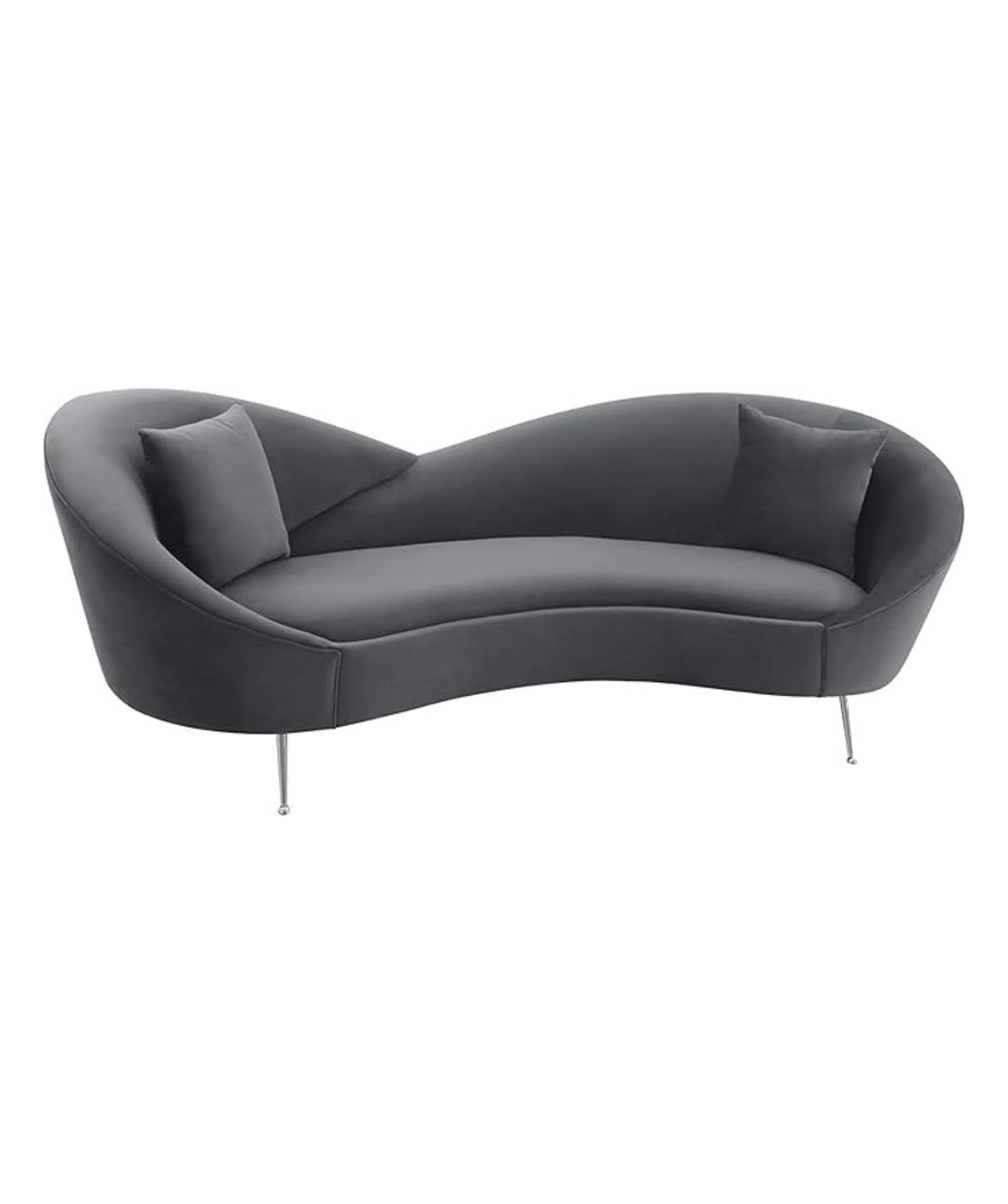 Velvet 3 Seater Sofa with Curved Arms and Ottoman, Orange (Gray) - Image 2