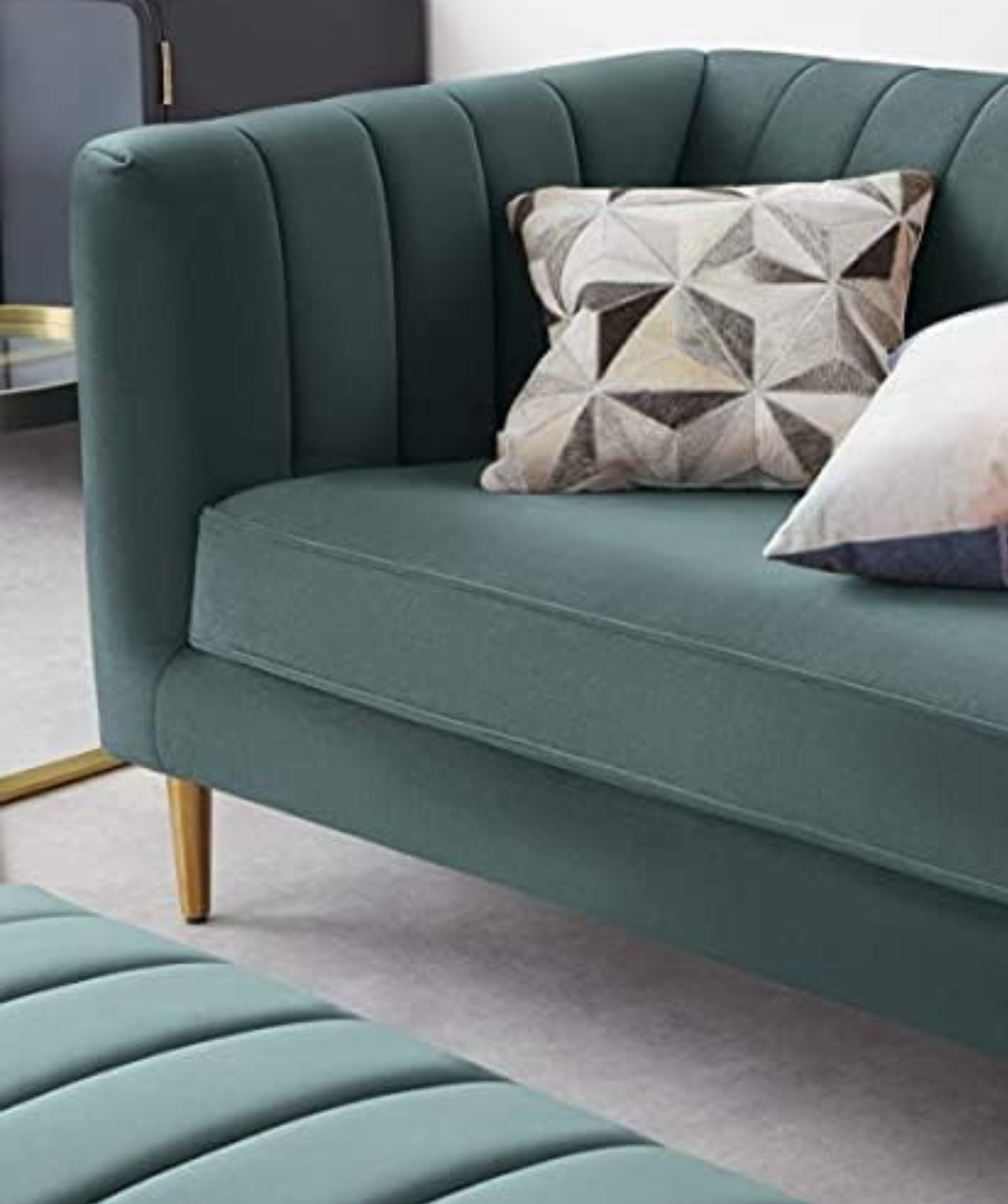 Solid Wood Vorfreude Three Seater Sofa Velvet in Marine Green (204D x 86W x 78H Cm) - Image 2