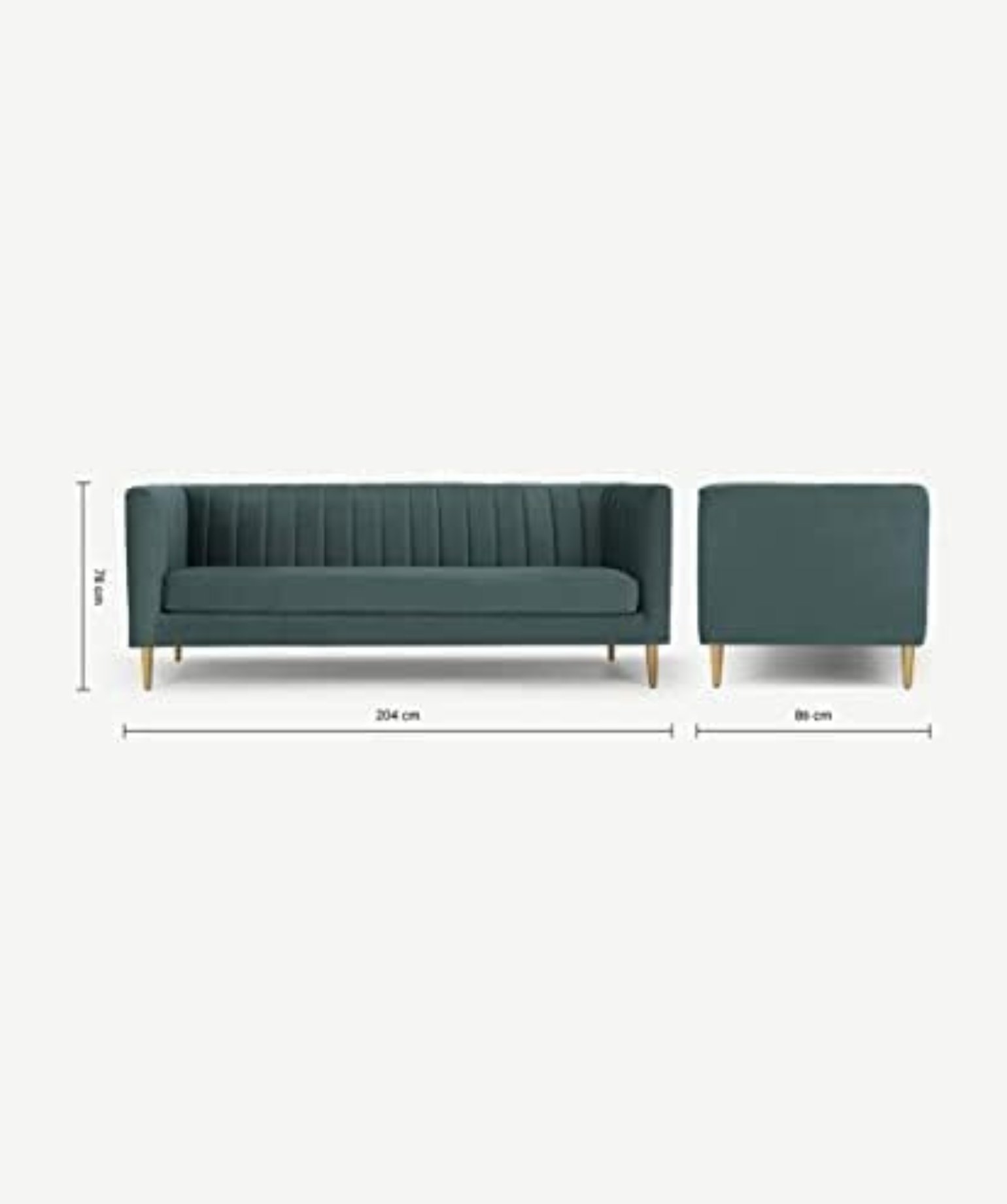 Solid Wood Vorfreude Three Seater Sofa Velvet in Marine Green (204D x 86W x 78H Cm) - Image 6