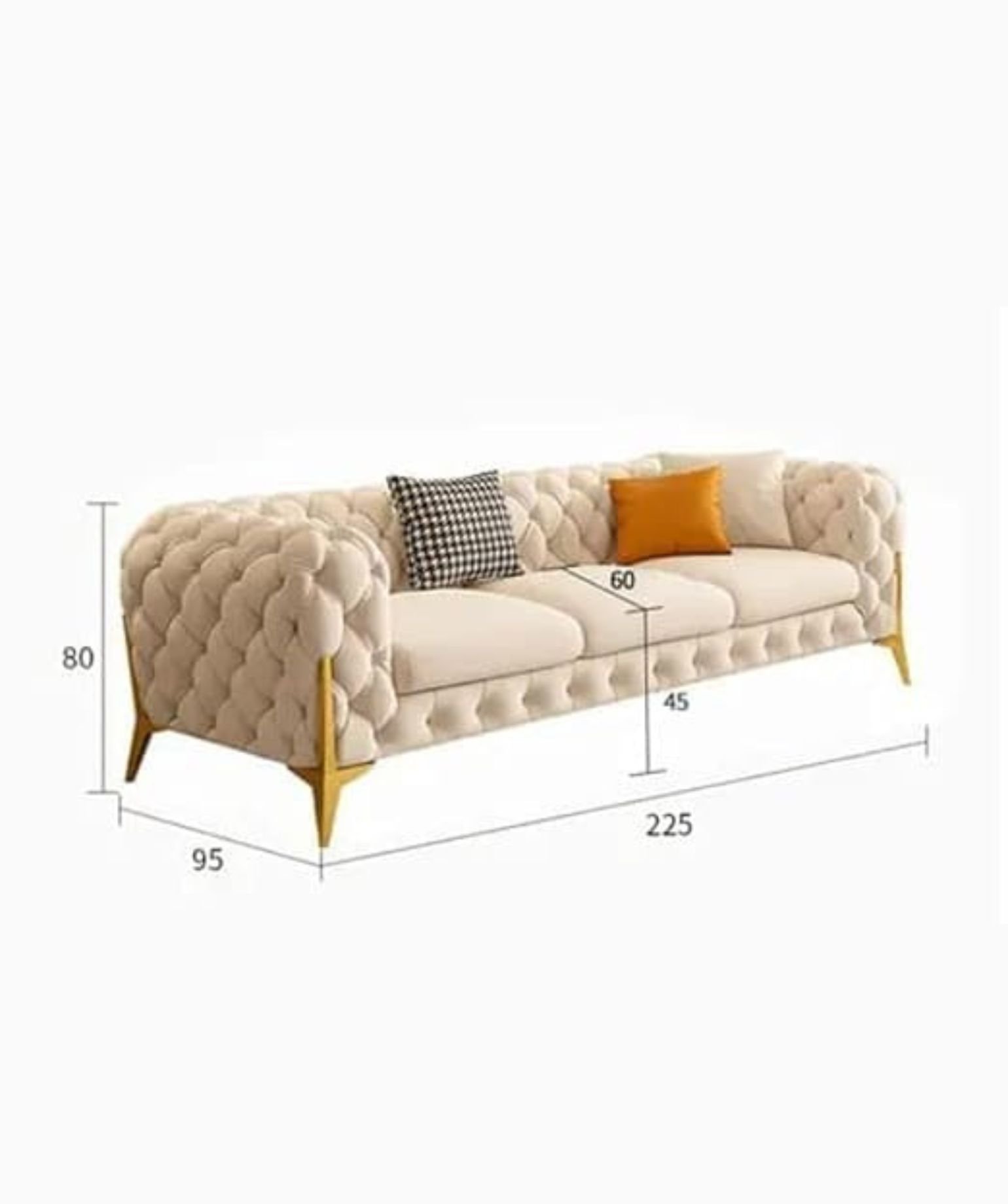 Classic 3+1+1 Puffy 4 Seater Sofa Set Luxury Chesterfield Velvet Sofa in for Home Living Room & Office (Off White) - Image 2