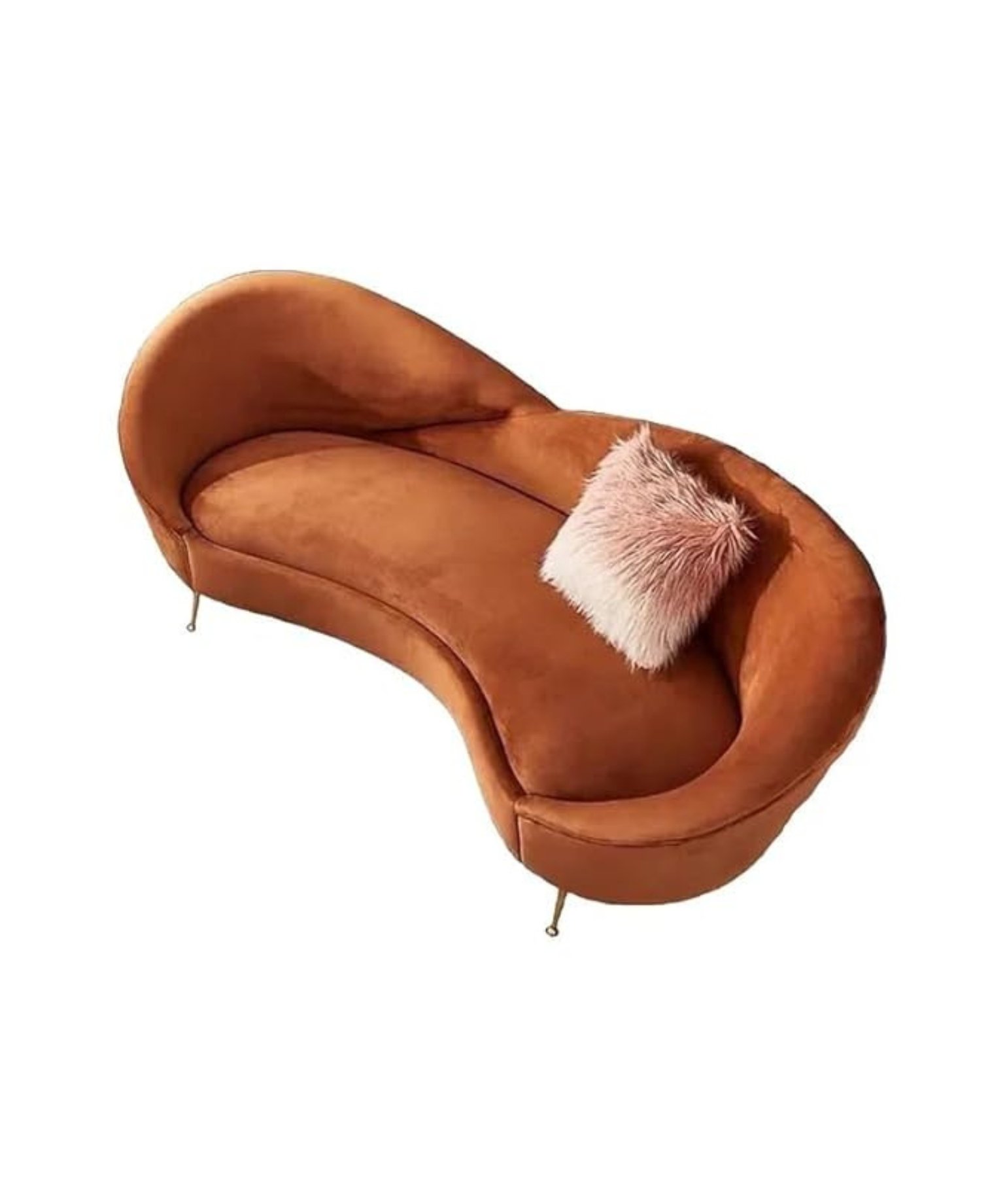 Velvet 3 Seater Sofa with Curved Arms and Ottoman,(Orange) - Image 2