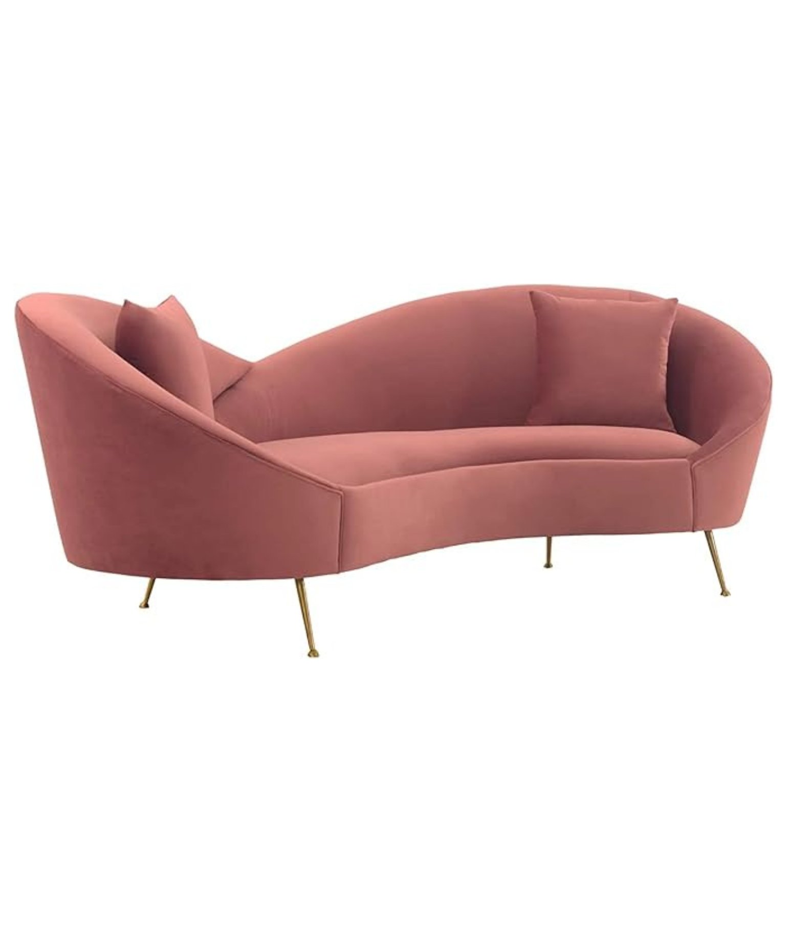 Velvet 3 Seater Sofa with Curved Arms and Ottoman, Orange (Pink) - Image 6