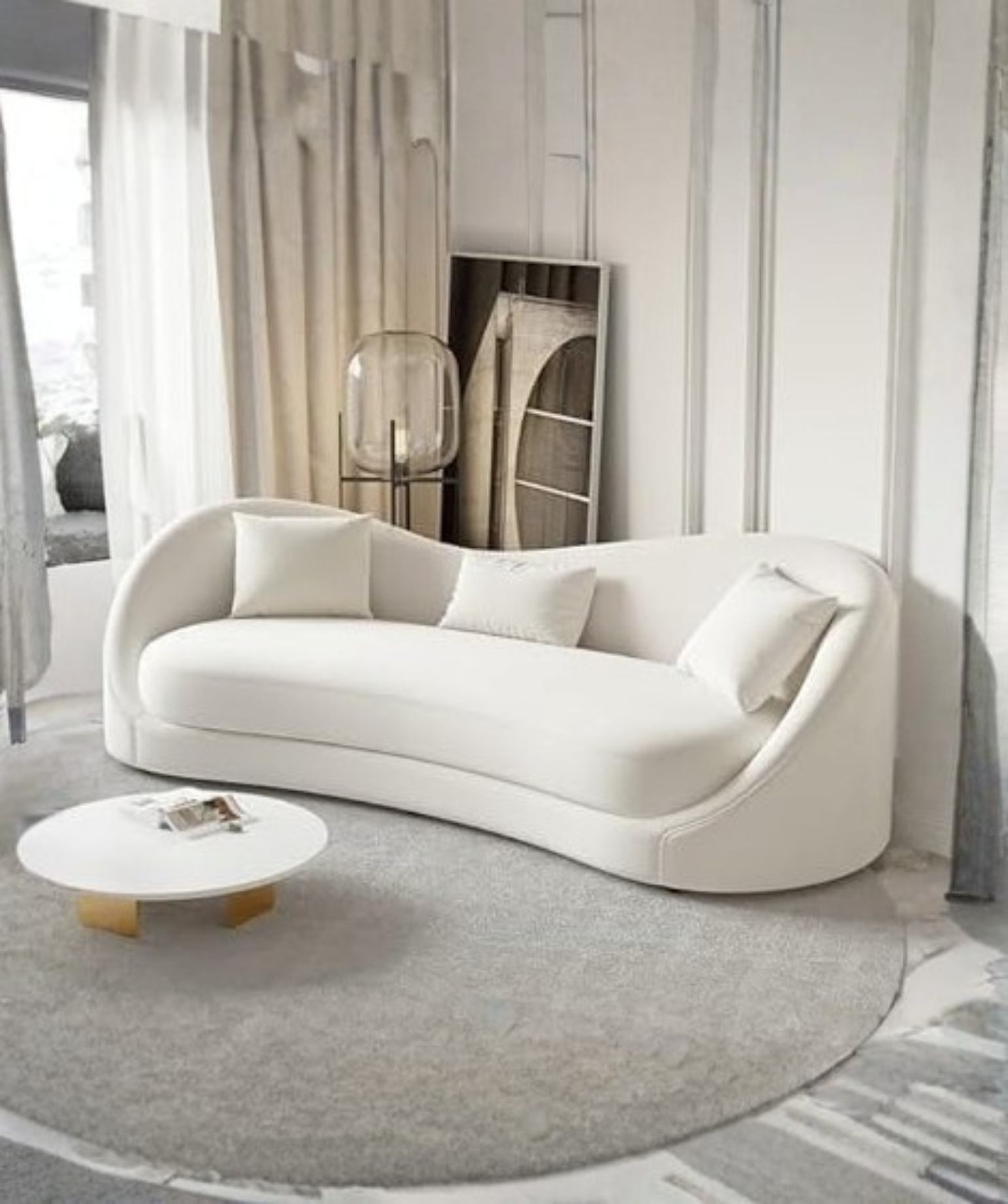Velvet Upholstered Sofa 3-Seater Sofa (white)